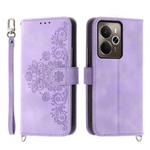 For Realme 14 / Realme P3 5G Skin-feel Flowers Embossed Wallet Leather Phone Case(Purple)