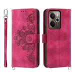 For Realme 14 / Realme P3 5G Skin-feel Flowers Embossed Wallet Leather Phone Case(Wine Red)