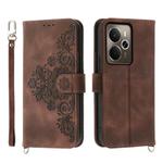 For Realme 14 / Realme P3 5G Skin-feel Flowers Embossed Wallet Leather Phone Case(Brown)