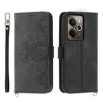 For Realme 14 / Realme P3 5G Skin-feel Flowers Embossed Wallet Leather Phone Case(Black)