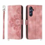 For Samsung Galaxy M54 5G Skin-feel Flowers Embossed Wallet Leather Phone Case(Pink)