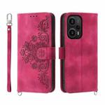 For Xiaomi Redmi Note 12 Turbo 5G/Poco F5 Skin-feel Flowers Embossed Wallet Leather Phone Case(Wine Red)