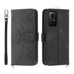 For Xiaomi Redmi Note 12S 4G Global Skin-feel Flowers Embossed Wallet Leather Phone Case(Black)