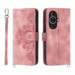 For Huawei nova 11 Skin-feel Flowers Embossed Wallet Leather Phone Case(Pink)