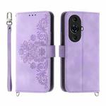 For Huawei nova 11 Pro 4G Skin-feel Flowers Embossed Wallet Leather Phone Case(Purple)