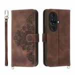 For Huawei nova 11 Pro 4G Skin-feel Flowers Embossed Wallet Leather Phone Case(Brown)