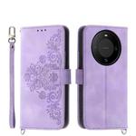 For Huawei Mate 60 Skin-feel Flowers Embossed Wallet Leather Phone Case(Purple)