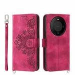 For Huawei Mate 60 Skin-feel Flowers Embossed Wallet Leather Phone Case(Wine Red)