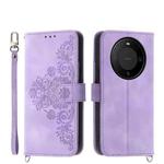 For Huawei Mate 60 Pro Skin-feel Flowers Embossed Wallet Leather Phone Case(Purple)