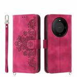 For Huawei Mate 60 Pro Skin-feel Flowers Embossed Wallet Leather Phone Case(Wine Red)
