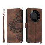 For Huawei Mate 60 Pro Skin-feel Flowers Embossed Wallet Leather Phone Case(Brown)