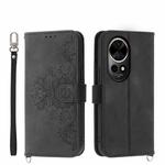 For Huawei nova 12 Pro Skin-feel Flowers Embossed Wallet Leather Phone Case(Black)