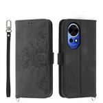 For Huawei nova 12 Skin-feel Flowers Embossed Wallet Leather Phone Case(Black)