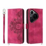 For Huawei Pura 70 Pro / Pura 70 Pro+ Skin-feel Flowers Embossed Wallet Leather Phone Case(Wine Red)