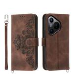 For Huawei Pura 70 Skin-feel Flowers Embossed Wallet Leather Phone Case(Brown)