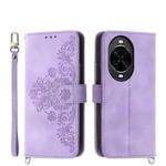 For Huawei nova 14 Pro Skin Feel Flowers Embossed Wallet Leather Phone Case(Purple)
