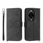 For Huawei nova 14 Pro Skin Feel Flowers Embossed Wallet Leather Phone Case(Black)