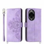 For Huawei nova 14 Skin Feel Flowers Embossed Wallet Leather Phone Case(Purple)
