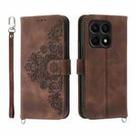 For Honor X8a 4G Skin-feel Flowers Embossed Wallet Leather Phone Case(Brown)