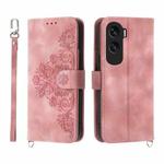 For Honor X50i Skin-feel Flowers Embossed Wallet Leather Phone Case(Pink)