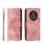 For Honor Magic5 Skin-feel Flowers Embossed Wallet Leather Phone Case(Pink)