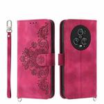 For Honor Magic5 Pro Skin-feel Flowers Embossed Wallet Leather Phone Case(Wine Red)