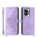 For Honor 100 Skin-feel Flowers Embossed Wallet Leather Phone Case(Purple)