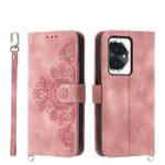 For Honor 100 Skin-feel Flowers Embossed Wallet Leather Phone Case(Pink)