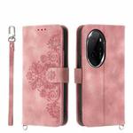 For Honor 100 Pro Skin-feel Flowers Embossed Wallet Leather Phone Case(Pink)