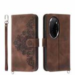 For Honor 100 Pro Skin-feel Flowers Embossed Wallet Leather Phone Case(Brown)