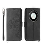 For Honor X9b Skin-feel Flowers Embossed Wallet Leather Phone Case(Black)