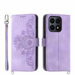 For Honor X8b Skin-feel Flowers Embossed Wallet Leather Phone Case(Purple)