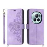 For Honor Magic6 Pro Skin-feel Flowers Embossed Wallet Leather Phone Case(Purple)