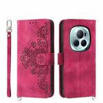 For Honor Magic6 Pro Skin-feel Flowers Embossed Wallet Leather Phone Case(Wine Red)