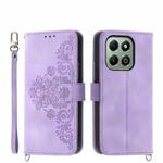 For Honor X6b Skin-feel Flowers Embossed Wallet Leather Phone Case(Purple)