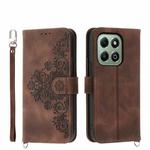 For Honor X6b Skin-feel Flowers Embossed Wallet Leather Phone Case(Brown)