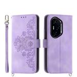 For Honor 300 Pro / 300 Ultra Skin Feel Flowers Embossed Wallet Leather Phone Case(Purple)