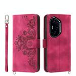 For Honor 300 Pro / 300 Ultra Skin Feel Flowers Embossed Wallet Leather Phone Case(Wine Red)