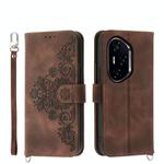 For Honor 300 Pro / 300 Ultra Skin Feel Flowers Embossed Wallet Leather Phone Case(Brown)