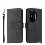 For Honor 300 Pro / 300 Ultra Skin Feel Flowers Embossed Wallet Leather Phone Case(Black)
