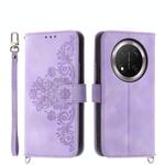 For Honor X9c Global / Magic7 Lite Skin Feel Flowers Embossed Wallet Leather Phone Case(Purple)