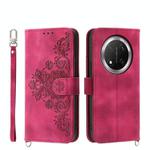 For Honor X9c Global / Magic7 Lite Skin Feel Flowers Embossed Wallet Leather Phone Case(Wine Red)