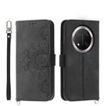 For Honor X9c Global / Magic7 Lite Skin Feel Flowers Embossed Wallet Leather Phone Case(Black)