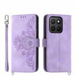 For Honor X8c 4G Skin Feel Flowers Embossed Wallet Leather Phone Case(Purple)