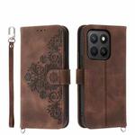 For Honor X8c 4G Skin Feel Flowers Embossed Wallet Leather Phone Case(Brown)
