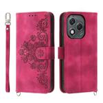 For Honor 400 Lite Skin Feel Flowers Embossed Wallet Leather Phone Case(Wine Red)