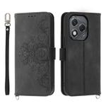 For Honor 400 Lite Skin Feel Flowers Embossed Wallet Leather Phone Case(Black)