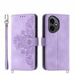For Honor 400 Global 156.5mm Skin Feel Flowers Embossed Wallet Leather Phone Case(Purple)