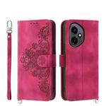 For Honor 400 Global 156.5mm Skin Feel Flowers Embossed Wallet Leather Phone Case(Wine Red)