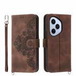 For Honor 400 Pro Global 160.8mm Skin Feel Flowers Embossed Wallet Leather Phone Case(Brown)